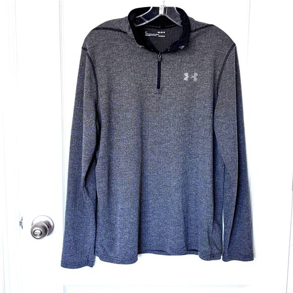 Under Armour Mens Med Gray Loose Fit Heat Gear LS 1/4 Zip Polo Shirt Activewear - Picture 8 of 8